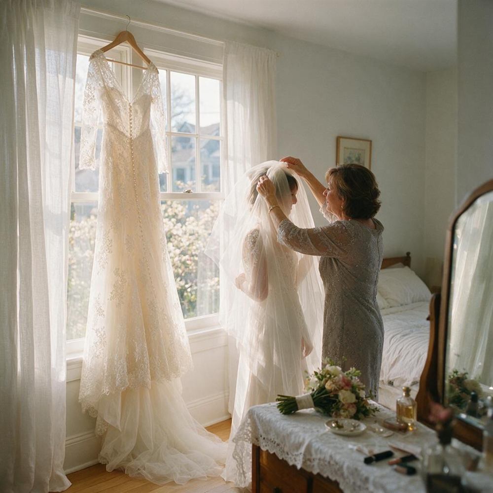 Bride getting ready, window light